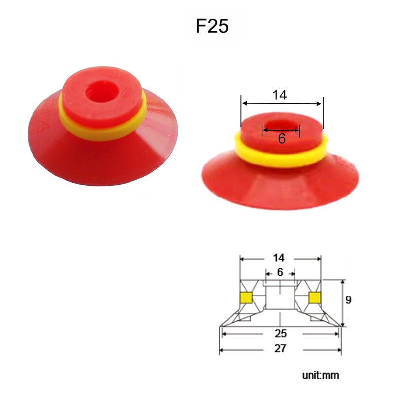 SICOLAS 5 pcs Industrial Flat Vacuum Suction Cup F Series Single-Layer Silicone Robotic Arm Accessory with Ribs (F25) - Image 5
